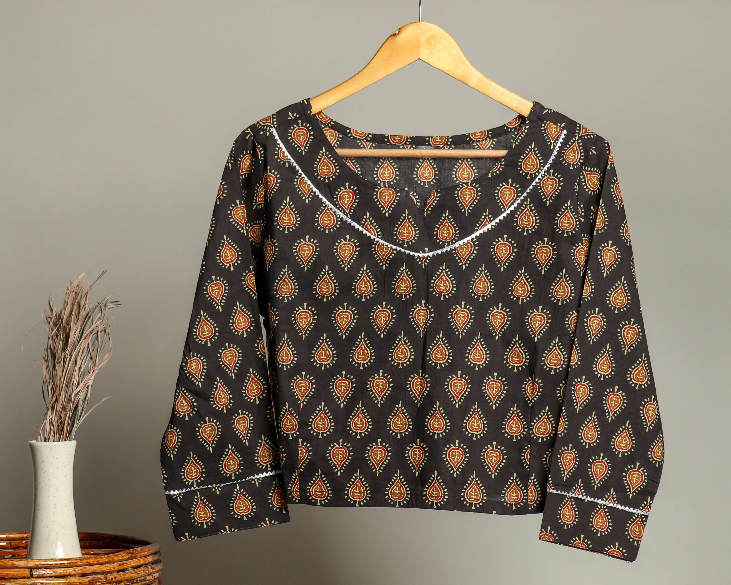 Handmade Block Print Cotton for Women ? Ethnic Floral Printed Top with Long Sleeves